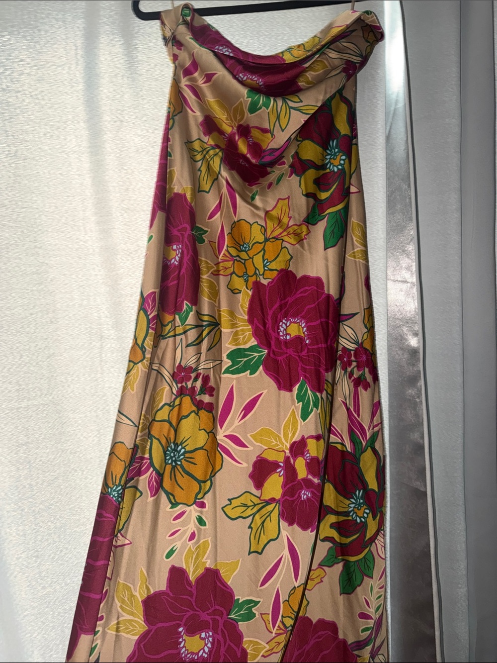 Floral Maxi Skirt in Beige with Pink & Mustard Blooms Fall Wedding Guest Dress